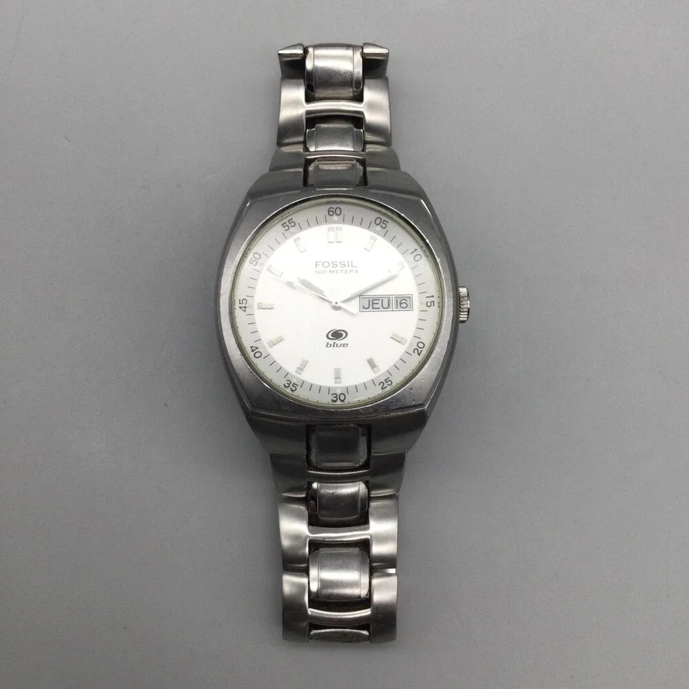 Fossil Blue Mens Watch 38mm White Dial Stainless Date WR AM-3280 New Battery 8